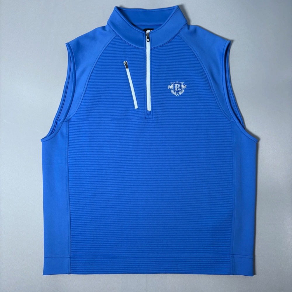 FootJoy Mens Blue Ribbed Quarter Zip Golf Vest Large Zippered Pocket FJ Logo